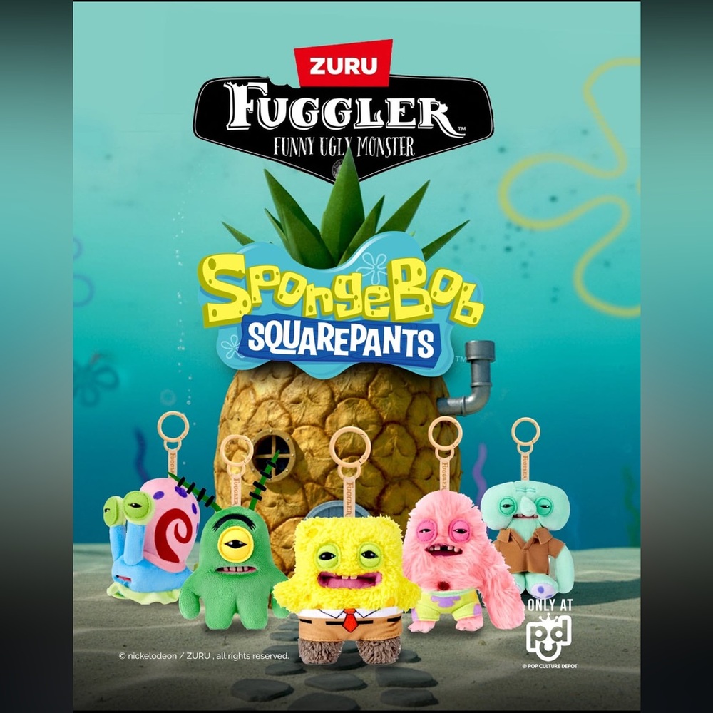 NWT FUGGLER x SPONGEBOB COLLAB BY ZURU COMPLETE SET OF 5 / LIMITED EDITION